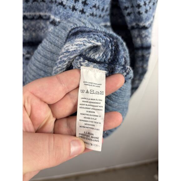 L.L. Bean Men's XL Shetland Wool Sweater Quarter Zip Knit Vintage Blue Fair Isle - Picture 4 of 8